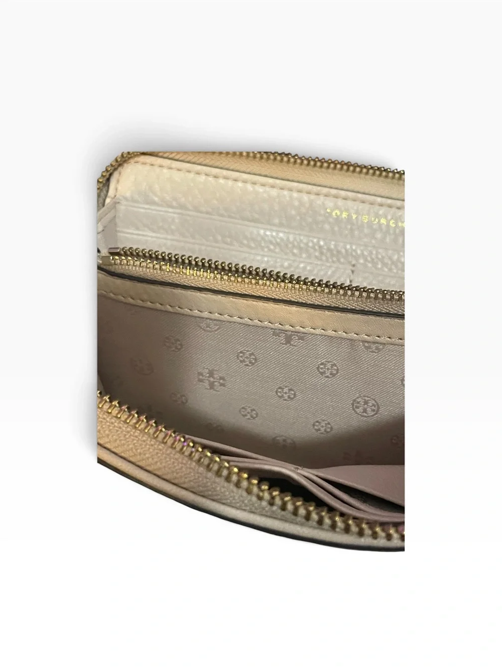 Tory Burch Pebbled Leather Zip Around Continental Long Wallet Cream Nude